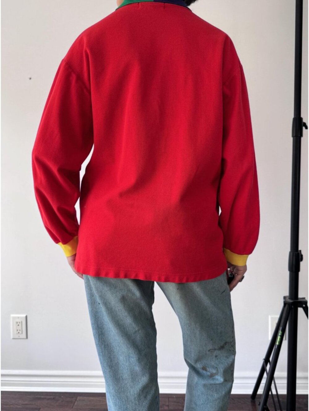 90s vintage Made in Japan red colorblock novelty golf collared cotton shirt - Picture 4 of 9